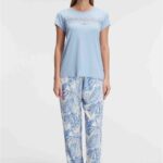 Desire Closet Kısa Kol Bisiklet Yaka Kadın Viskon Çiçek Desenli Yazlık Örme Dantel Detaylı Pijama Takımı
