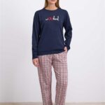 Desire Closet 0 Pamuklu Uzun Kol Sweatshirt Ve Ekose Pantolon Pijama Takımı