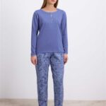 Desire Closet Pamuklu Uzun Kollu T-Shirt Ve Desenli Pantolon Pijama Takımı