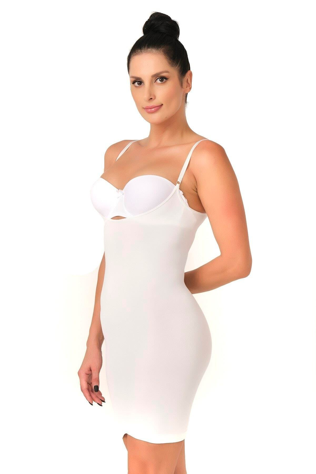 BEYAZ-MI-Emay-5060-Gogsu-Acik-Elbise-Kor-97cf Desire Closet Beyaz Mi Emay 5060 Göğsü Açık Elbise Korse - Görsel 1