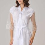 Desire Closet Çeyizlik Uzun Kol V Yaka Saten Düz Yazlık Mini Dantel Detaylı Sabahlık