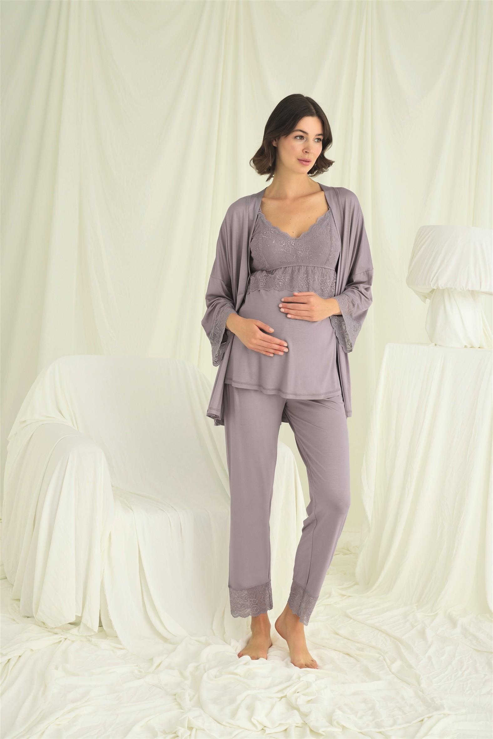 Dantelli-Hamile-Lohusa-3lu-Pijama-Takimi-88e1 Desire Closet Dantelli Hamile Lohusa 3'Lü Pijama Takımı - Görsel 1