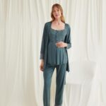 Desire Closet Dantelli Önü Düğmeli Hamile Lohusa 3'Lü Viskon Pijama Takımı