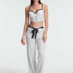 Desire Closet Fantezi Bralet Sütyen Pamuklu Puantiye Desenli Desteksiz Dantel Detaylı Pijama Takımı