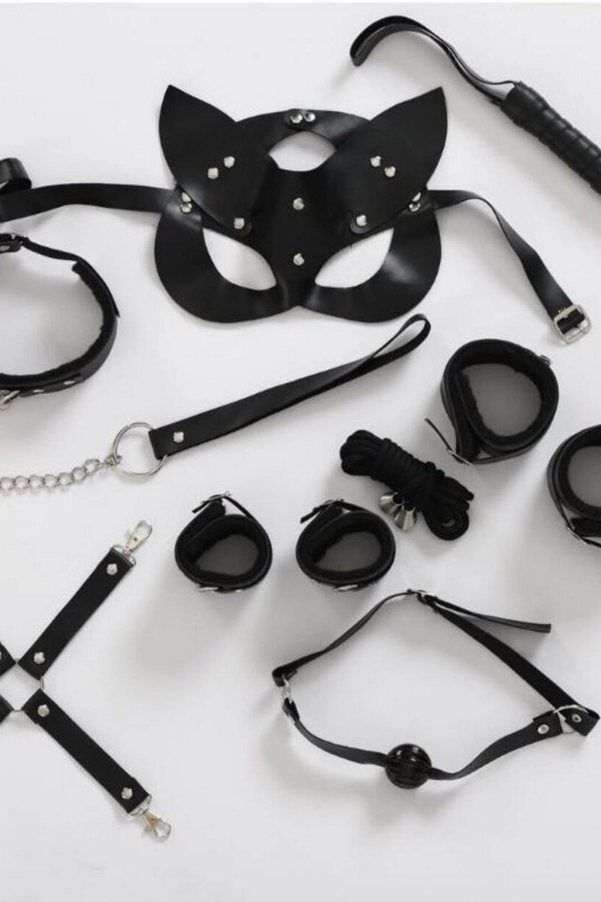 Fantezi-Kostum-MaskeKirbacTasmaKol-Bacak-6ff6 Fantezi 7'li Harness Set - Görsel 1