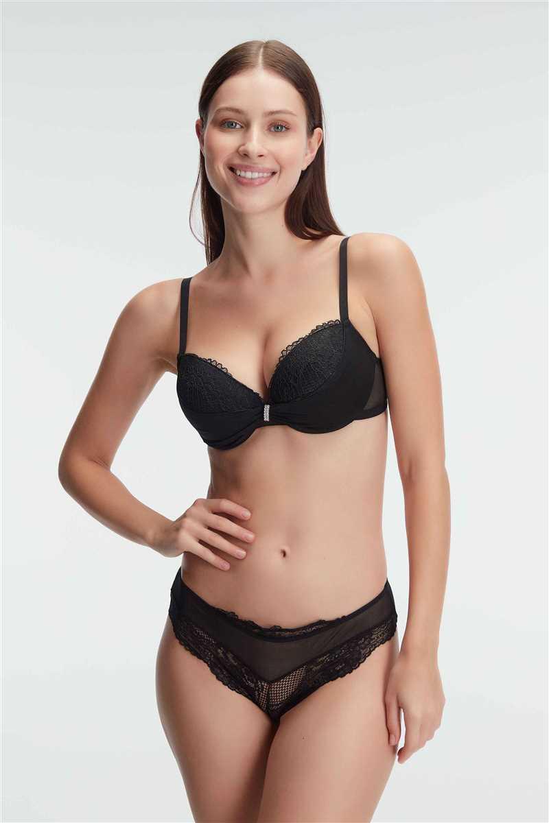 Kadin-Balenli-Destekli-Dolgulu-Tasli-Dan-5254 Desire Closet Balenli Destekli Dolgulu Taşlı Dantelli Sütyen Ve Slip Takım - Görsel 1