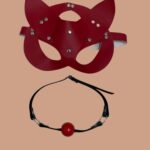 Kırmızı Deri Maske ve Ağız Topu Harness Aksesuar