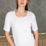 Desire Closet Pamuklu Ribana Geniş Yaka Kısa Kol Fanila T-Shirt