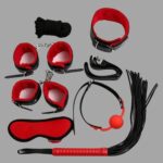 Kırmızı/Siyah İçi Tüylü Deri 7'li Harness Set