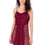 Bordo Kısa Saten Gecelik 8134