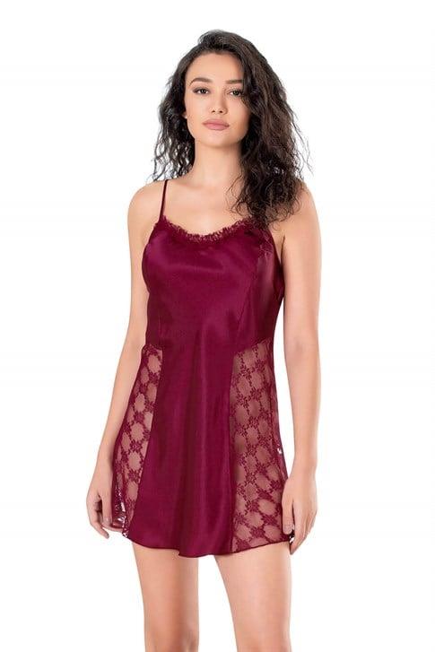 Primoda-Bordo-Kisa-Saten-Gecelik-8134-50d6 Bordo Kısa Saten Gecelik 8134 - Görsel 1