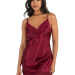 Bordo Kısa Saten Gecelik 8215