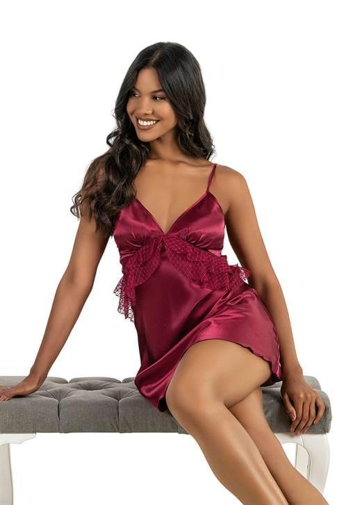 Primoda-Bordo-Kisa-Saten-Gecelik-8225-3b33 Bordo Kısa Saten Gecelik 8225 - Görsel 1