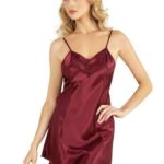 Bordo Kısa Saten Gecelik 8231