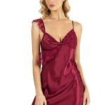Bordo Kısa Saten Gecelik 8235