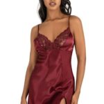 Bordo Kısa Saten Gecelik 8241