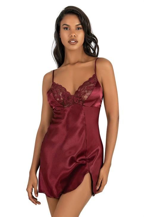 Primoda-Bordo-Kisa-Saten-Gecelik-8241-ee26 Bordo Kısa Saten Gecelik 8241 - Görsel 1