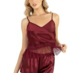 Bordo Saten Şort Takımı 9209