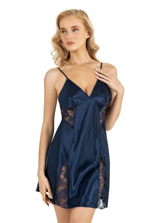 Primoda-Lacivert-Kisa-Saten-Gecelik-8204-a0fa Lacivert Kısa Saten Gecelik 8204 - Görsel 1
