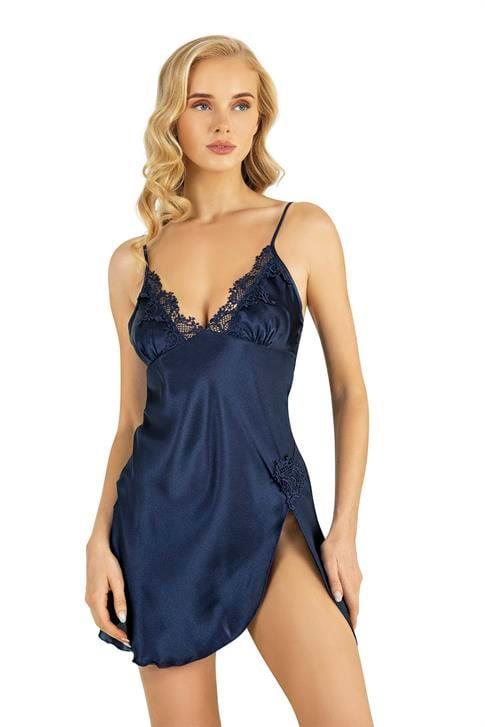 Primoda-Lacivert-Kisa-Saten-Gecelik-8242-03bd Lacivert Kısa Saten Gecelik 8242 - Görsel 1