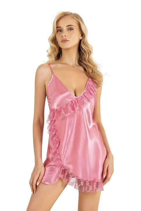 Primoda-Pembe-Kisa-Saten-Gecelik-8229-f3bd Pembe Kısa Saten Gecelik 8229 - Görsel 1