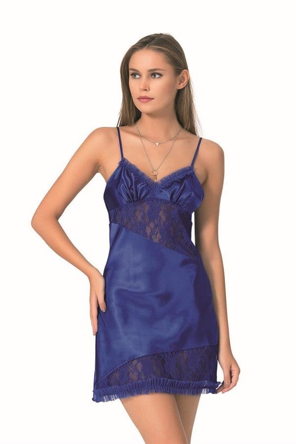 Primoda-Saks-Kisa-Saten-Gecelik-d64e Saks Kısa Saten Gecelik - Görsel 1