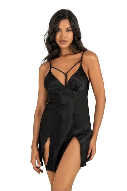 Primoda-Siyah-Kisa-Saten-Gecelik-8236-903c Siyah Kısa Saten Gecelik 8236 - Görsel 1