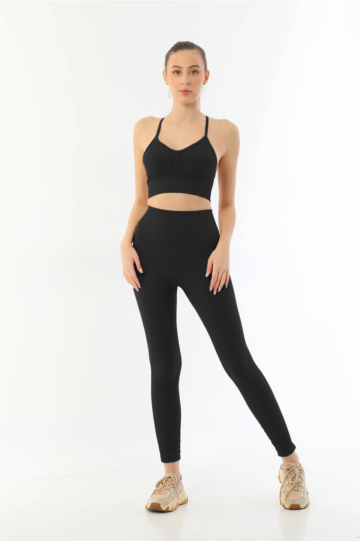 SIYAH-MI-Emay-3921-Soft-Seamless-Ripli-T-6a73 Desire Closet Siyah Mi Emay 3921 Soft Seamless Ripli Tayt Yoga Takımı - Görsel 1