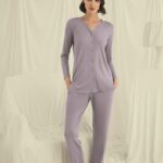 Desire Closet Uzun Kollu Boydan Düğmeli V Yaka Pijama Takımı