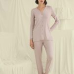 Desire Closet Uzun Kollu Boydan Düğmeli V Yaka Pijama Takımı