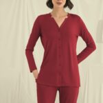 Desire Closet Uzun Kollu Boydan Düğmeli V Yaka Pijama Takımı