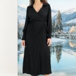 Desire Closet 0 Viskon Uzun Kollu Saten Elbise