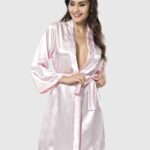 Pembe Kısa Saten Sabahlık