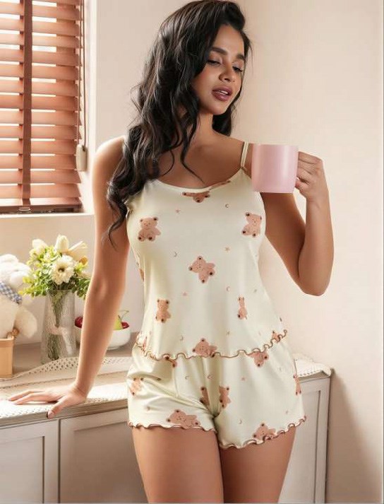 arias-closet-ayicik-desenli-askili-sor-f2af-1 Desire Closet Ayıcık Desenli Askılı Şortlu Pijama Takımı - Görsel 1