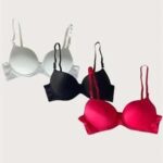 Desire Closet Beyaz-Siyah-Kırmızı 3'Lü Mikro Kumaş Push Up Dolgulu Balenli Günlük Destekli Sütyen