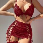 Desire Closet Bordo Transparan Dantel İşlemeli İp Detaylı Fantezi Takım