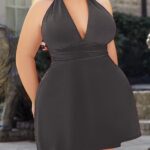 Desire Closet Büyük Beden Antrasit Boyundan Bağlamalı Mini Gecelik