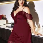 Desire Closet Büyük Beden Bordo Dantel İşlemeli İnce Askılı Gecelik