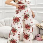 Desire Closet Büyük Beden Gül Desenli İnce Askılı Beyaz Salaş 2'Li Takım