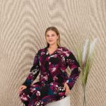 Desire Closet Büyük Beden Renkli Desenli Düğmeli Uzun Kol Viskon Pijama Takımı