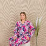 Desire Closet Büyük Beden Renkli Yaprak Desenli Düğmeli Uzun Kol Viskon Pijama Takımı