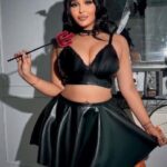 Desire Closet Büyük Beden Siyah Deri Görünümlü Etekli Fantezi Takım