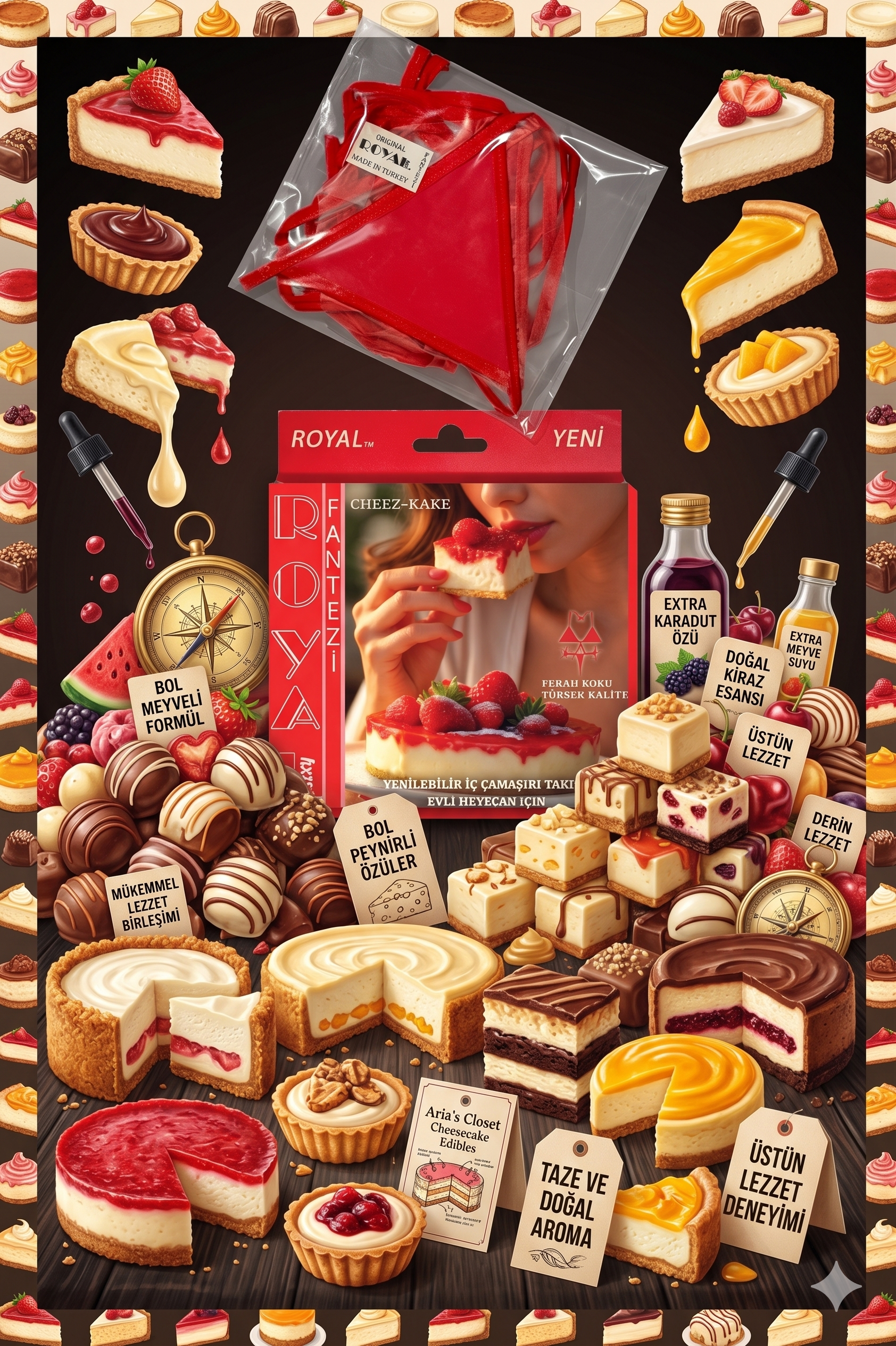 arias-closet-fantezi-tuketilebilen-yen-9a9-46 Fantezi Tüketilebilen Yenilebilir Cheesecake Aromalı İç Çamaşırı Takımı - Görsel 1