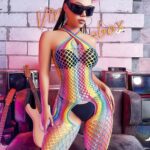 Desire Closet Gökkuşağı Desenli Fileli Fantezi Vücut Çorabı