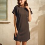 Günlük Kısa Kol Bisiklet Yaka Cotton Düz Yazlık Kısa Kahve Pijama Takımı