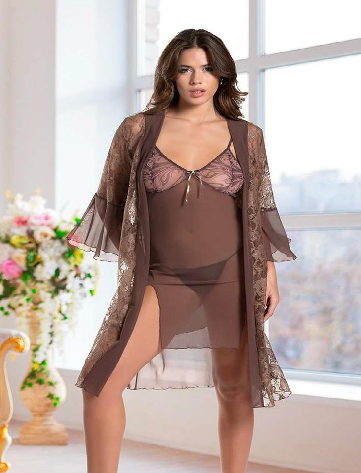 arias-closet-haki-transparan-dantel-is-73c-3f Haki Transparan Dantel İşlemeli Tül Yırtmaçlı 2'li Gecelik Takımı - Görsel 1