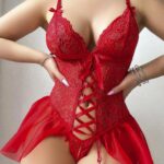 Kırmızı Dantel Detaylı Önü Dekolteli Fantezi Babydoll