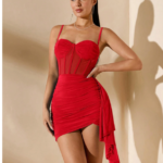 Desire Closet Özel Şık Tasarım Kırmızı Korse Görünümlü Mini Club Elbisesi