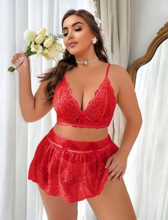 arias-closet-ozel-tasarim-buyuk-beden-aaaa-4 Desire Closet Özel Tasarım Büyük Beden Kırmızı Dantel İşlemeli Fantezi Etekli Sütyen Takımı - Görsel 1