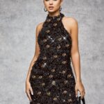 Desire Closet Özel Tasarım Gümüş Işıltılı Sırt Dekolteli Fantezi Mini Club Elbisesi